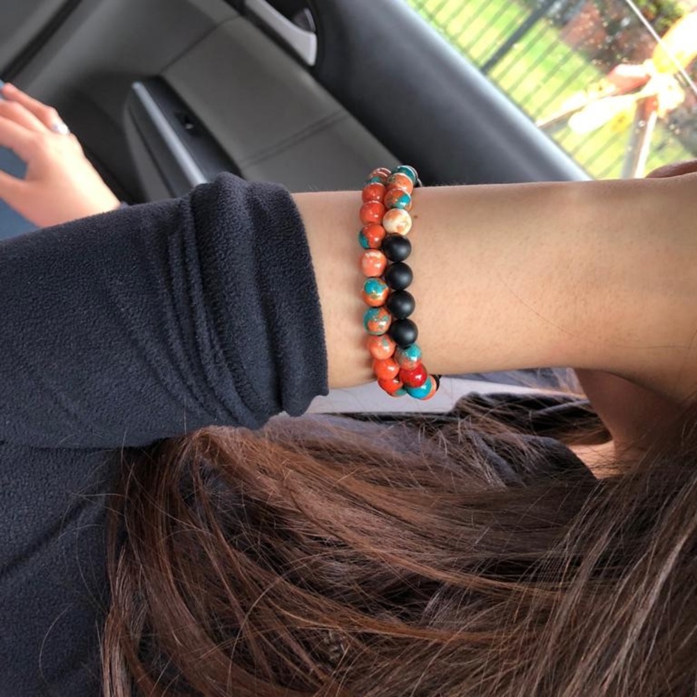 8mm Sea Sediment & Black Matte Agate Bracelet.